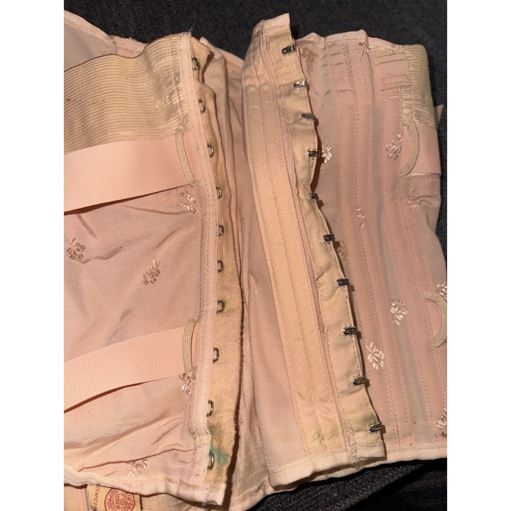 Vintage Truform Anatomical Supports Pink Lace-Up Corset Waist Cincher 38 - Picture 8 of 9